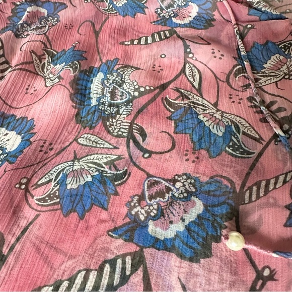 CLEOBELLA EMILY LOTUS PRINTED CHIFFON TIE NECK PINK BLOUSE SIZE MEDIUM - Picture 9 of 14